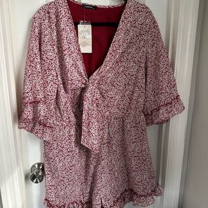 Women's Asymmetrical Red Floral Tie-Front Dress